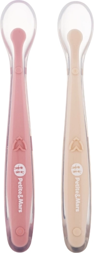 Petite&Mars szilikon kanalak tokkal, 2 db-os készlet, Take&Match Sand/Rose 6 hó+