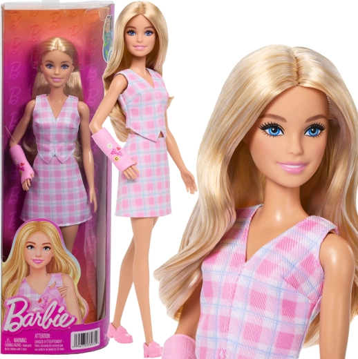 Barbie Fashionistas baba rózsaszín kockás szettben rózsaszín kartámasz sínnel