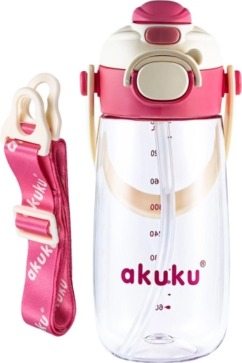 Akuku iskolai szívószálas kulacs 480 ml rózsaszín