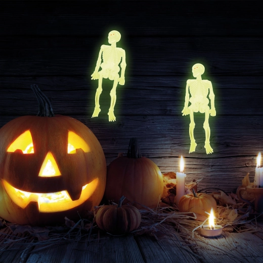 Foszforeszkáló csontvázak készlete – halloweeni dekoráció, 10 db