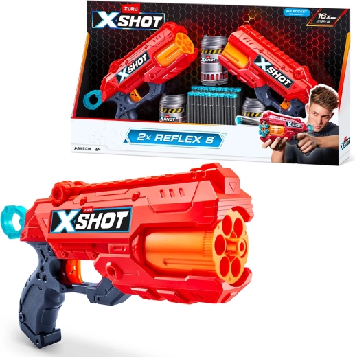 X-Shot Reflex 6 – készlet 2 pisztollyal, dobozokkal és lövedékekkel