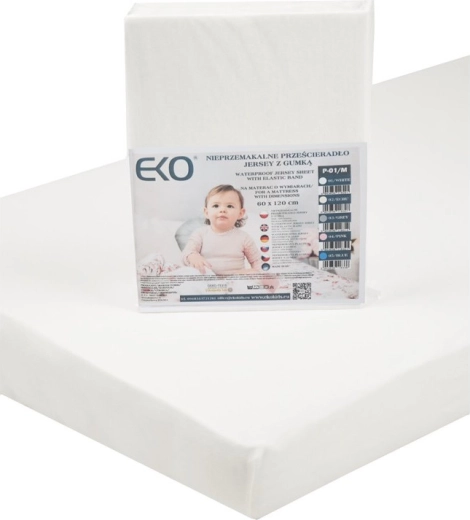 EKO vízhatlan gumis lepedő jersey anyagból, fehér 120 × 60 cm