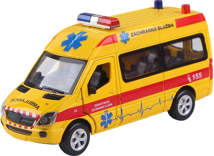 Mentőautó 1:36 hang- és fényhatásokkal, felhúzós (pull-back)