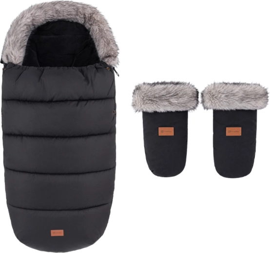PETITE&MARS téli szett: comfy 4v1 lábzsák + fjora babakocsi kesztyű, forever black