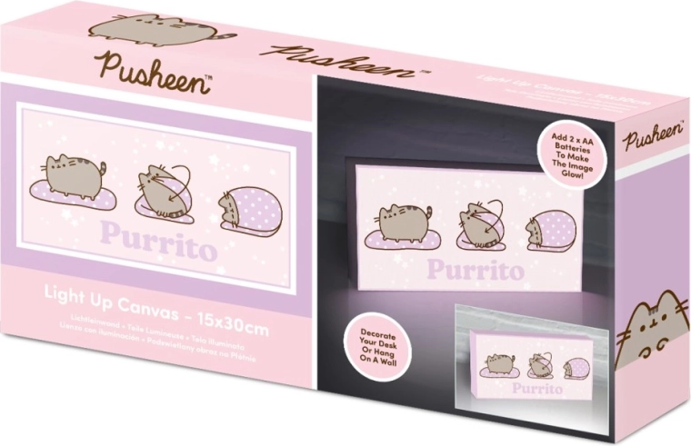 Pusheen világító kép 15 × 30 cm – rózsaszín háttér Purrito