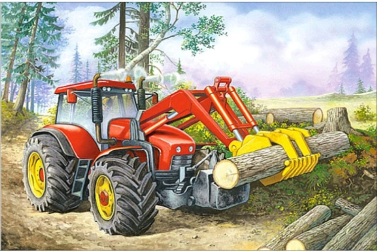 Gyémántfestés (diamond painting) traktor markolóval 35 × 25 cm