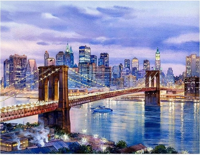 Gyémántszemes kirakó New York – Brooklyn híd 30 × 40 cm