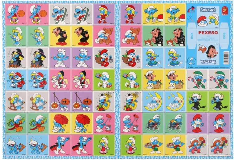 Hupikék törpikék memóriajáték – papír társasjáték, 32 képpár