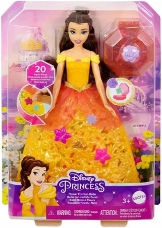 Disney Princess Belle (A szépség és a szörnyeteg) baba virágmintás ruhában – 1 db