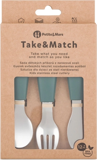 Petite&Mars rozsdamentes acél gyermek evőeszköz készlet Take&Match misty green 12m+
