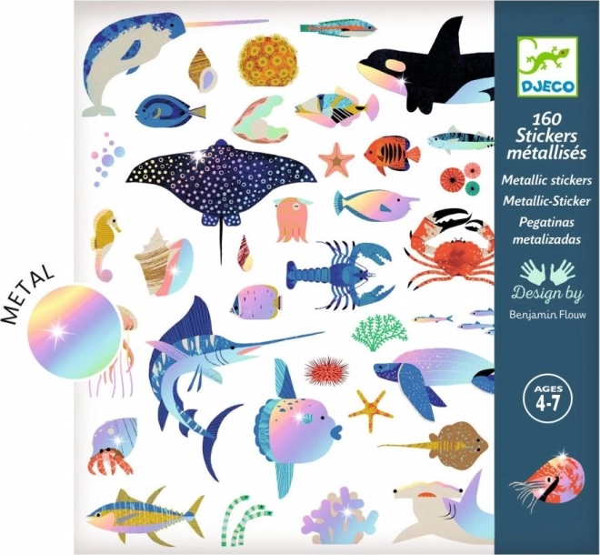 Djeco metálfényű matricák – óceán, 160 db