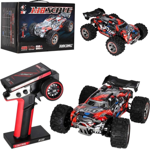 RC terepjáró autó WLToys 184008 1:18 méretarányban, 4WD meghajtással, szénkefe nélküli motorral és LED-világítással