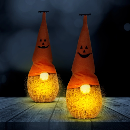 Halloween LED-es poliészter törpe, 20 cm – 1 darab