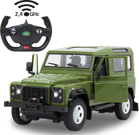 Jamara Land Rover Defender RC autó 1:14 zöld 2,4 GHz LED-del és nyitható ajtókkal