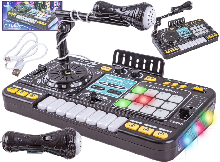 Gyerek DJ konzol mikrofonnal és LED háttérvilágítással