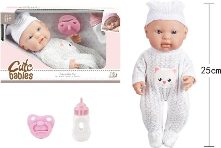 Baba cumival és cumisüveggel, 25 cm
