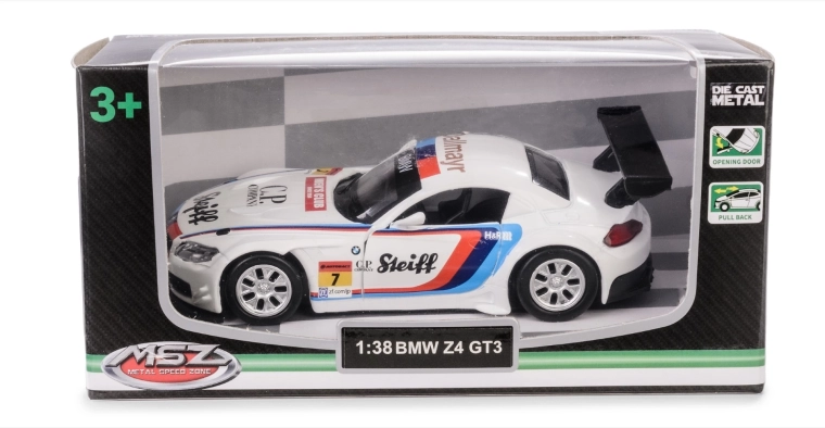 Fém autómodell bmw z4 gt3 1:38 visszahúzós meghajtással