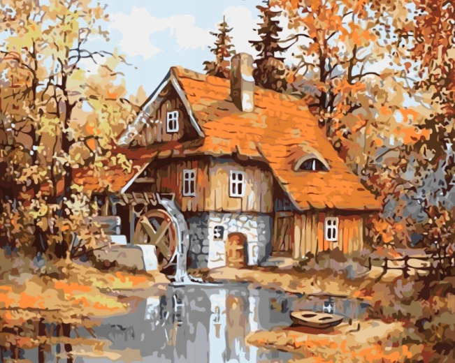 NORIMPEX Számfestő készlet Erdei malom a tó mellett 40 × 50 cm