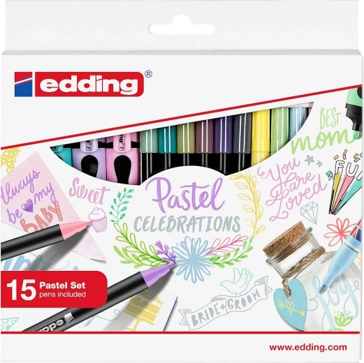 Edding pasztellszínű festéktoll és szövegkiemelő ajándékkészlet, 15 db