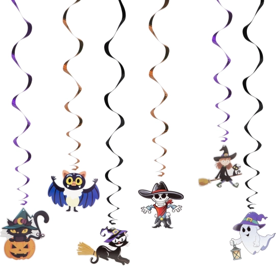 Halloween-papírdíszek spirálos függődekorációval – 6 motívum