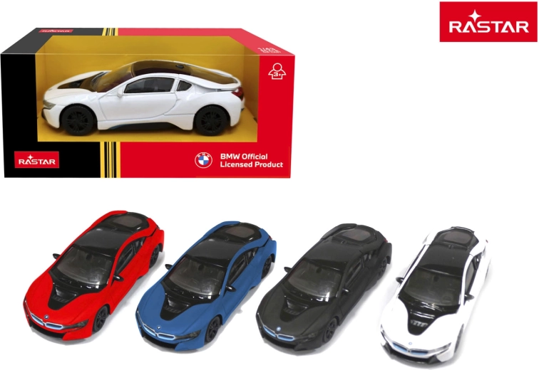 Rastar fém autómodell BMW i8 1:43 fehér