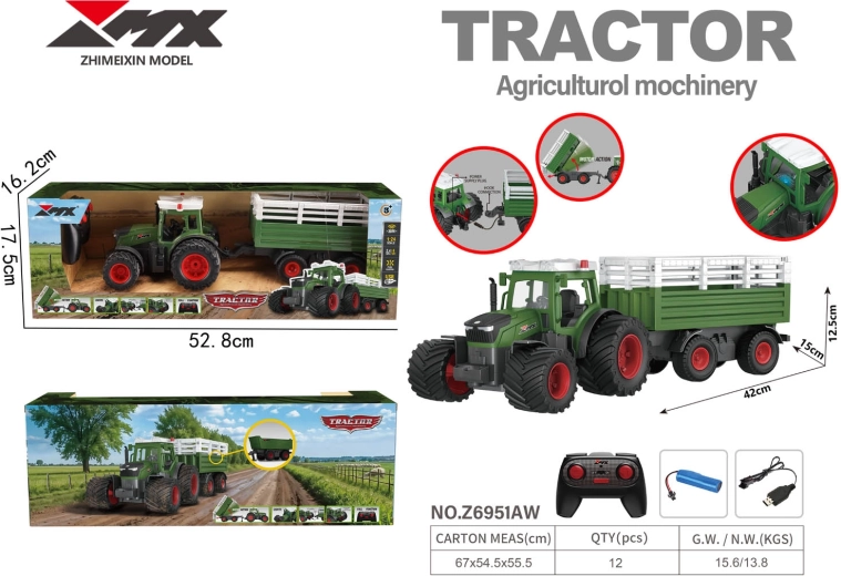Távirányítós traktor pótkocsival és billenő rakodóval