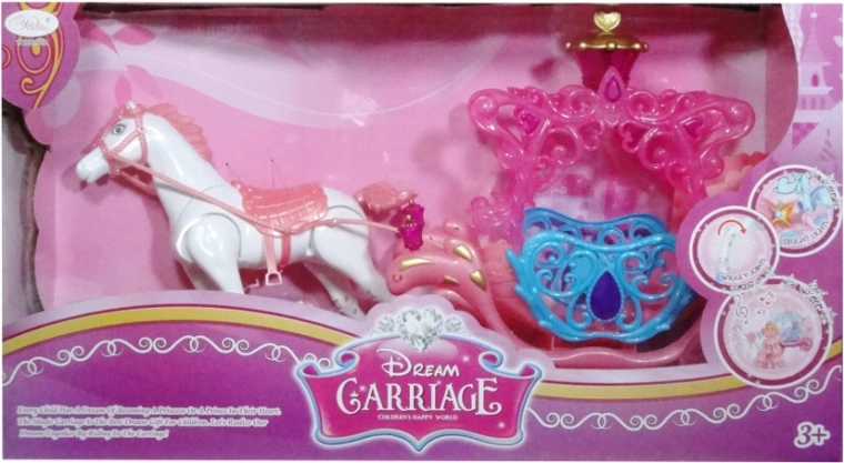 Világító hintó lóval babákhoz