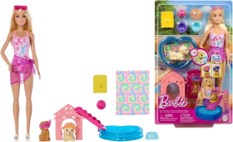 Barbie játékszett fürdethető kiskutyákkal, színváltoztató effekttel - 1 db