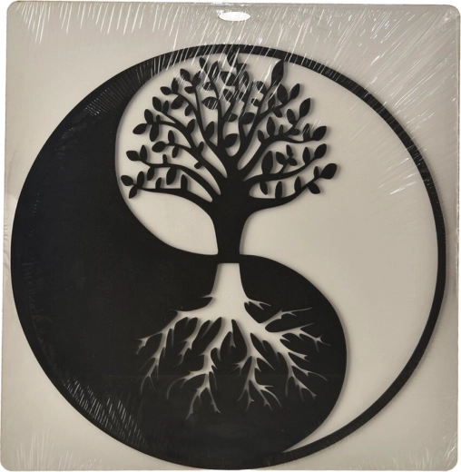 Fa faldekoráció yin-yang motívummal, fekete, 35 × 35 cm
