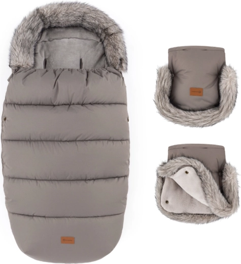 Petite&Mars téli szett: Comfy 4 az 1-ben lábzsák és Furry babakocsi kézmelegítő kesztyű, mocha mousse
