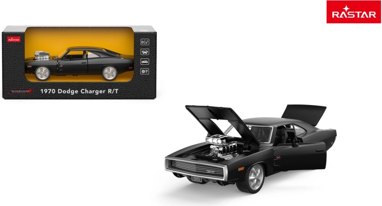 Rastar 1970 Dodge Charger R/T 1:36 fekete fém autómodell