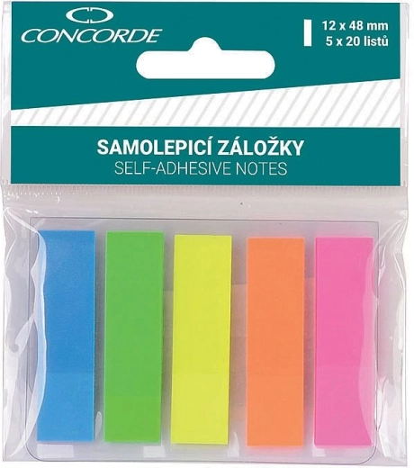 Öntapadó neon könyvjelzők CONCORDE 12 × 48 mm, 5 szín