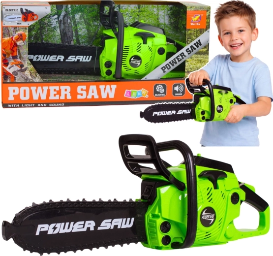 Gyerek játék motorfűrész fény- és hangeffektekkel – zöld