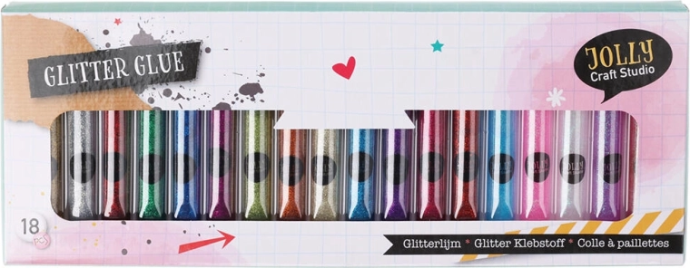 Csillámos ragasztó dekorációkhoz 10 ml – színmix, 18 db-os készlet