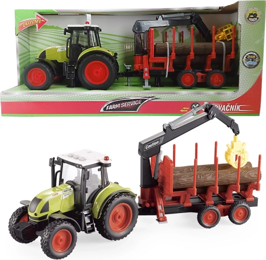 Farm Service traktor fá- és rönkszállító pótkocsival 1:16