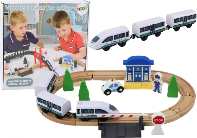 Fából készült vonatpálya híddal és rendőrőrsével, 3,2 m