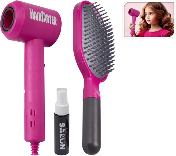 Fodrászkészlet kicsiknek hajszárítóval, fésűvel és permetezővel