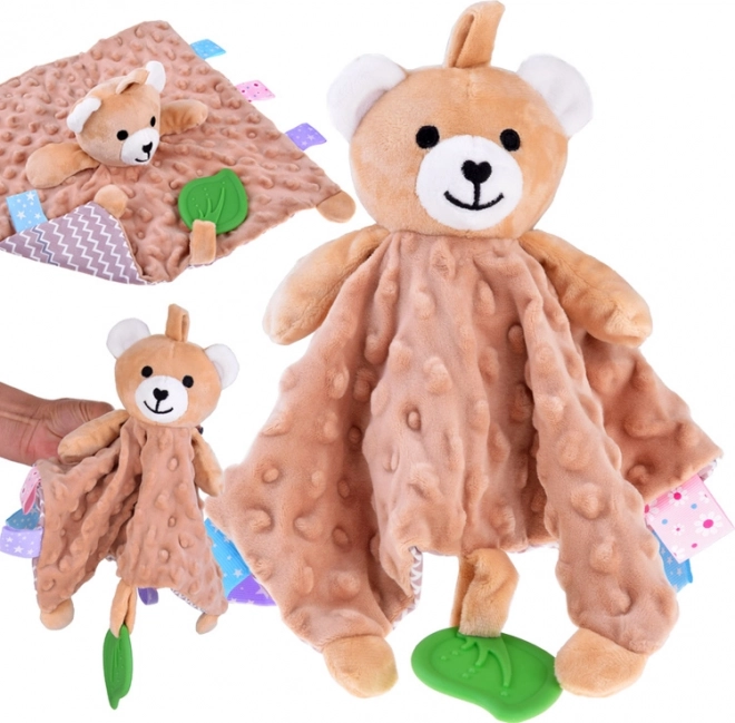 Pelenkás ölelgetős nyuszi címkékkel és rágókával babáknak – Medve