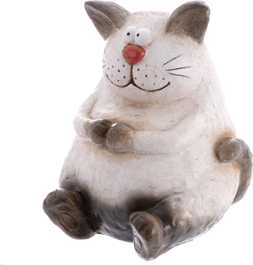 Bézs dekoratív macskaszobor polyrezinből, 36 cm