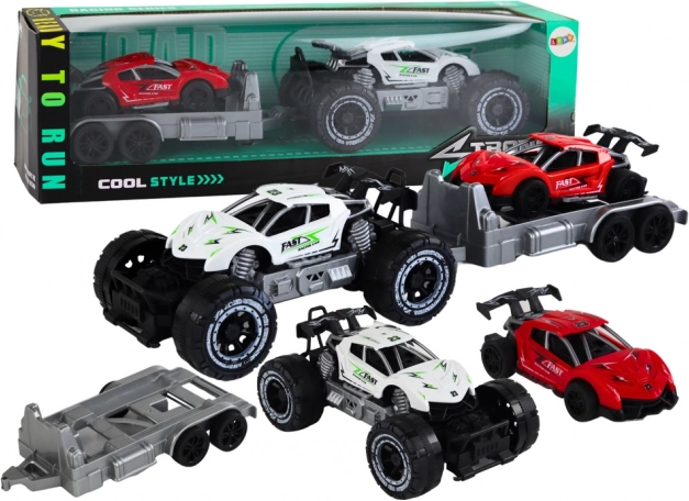 Terepjáró autó utánfutóval és sportautóval szett