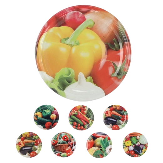 Twist-off befőző fedél FI 66 zöldség mintával – vegyes dizájn (1250 db)