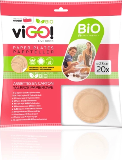 VIGO! Bio papírtányérok, barna, 23 cm, 20 darab