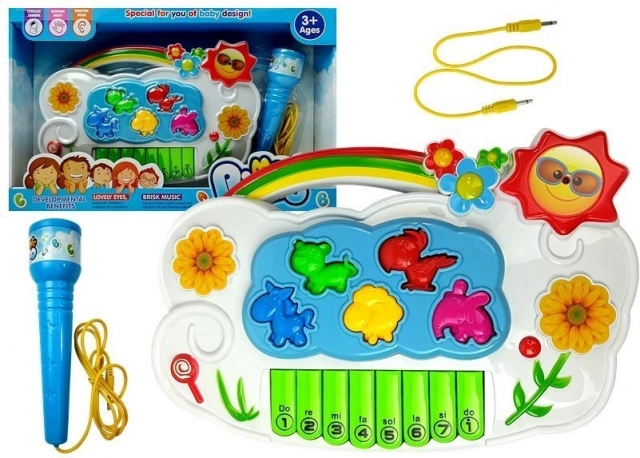 Elektronikus gyerekzongora Virágok mikrofonnal és telefoncsatlakozással