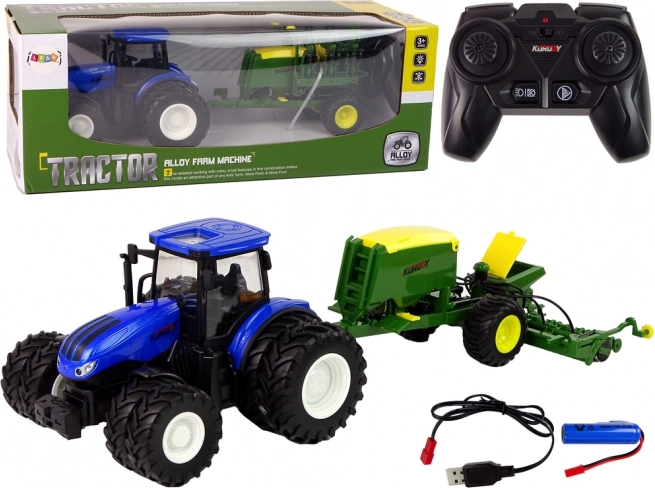 szórakoztató RC traktor bálázóval 1:24 méretarányban kék