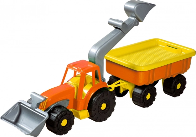 Androni Traktraktor rakodó utánfutóval Power Worker hossza 58 cm – Narancssárga