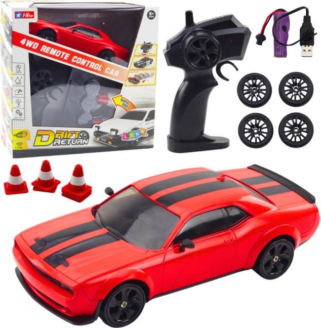 RC drift autó 4WD piros, cserélhető kerekekkel