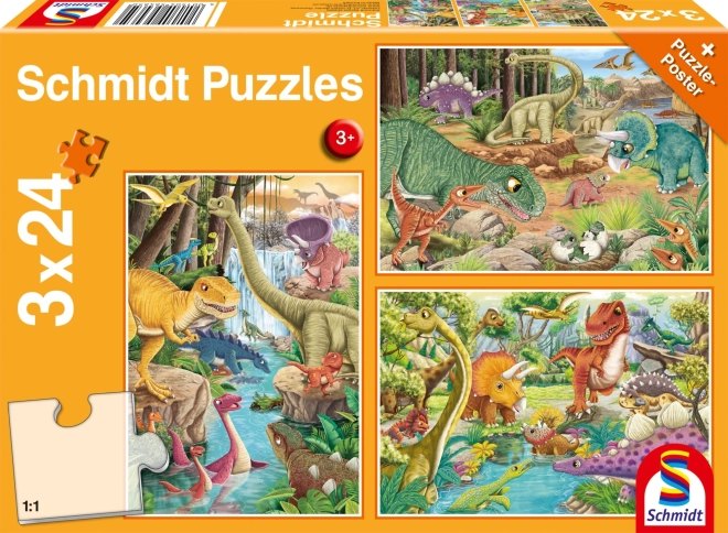 Dínó puzzle 3×24 darabbal