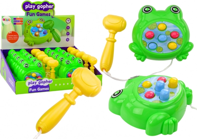 Mini játék Béka Wac‑a‑Mole zsinóros kalapáccsal – zöld