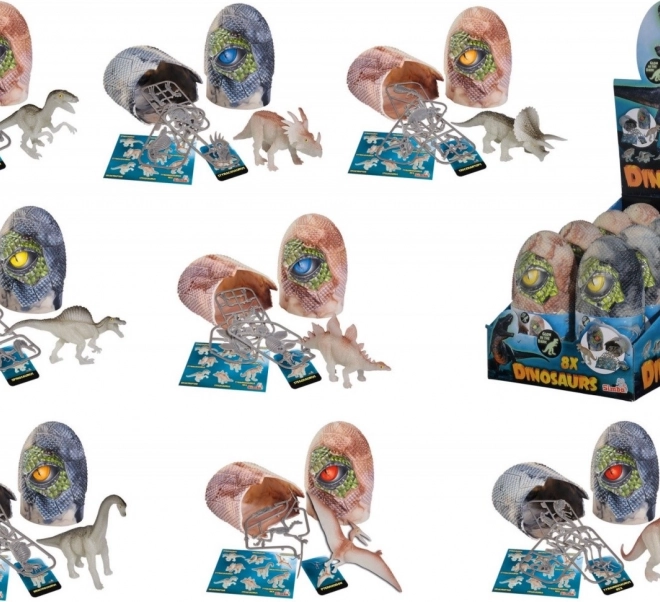 Dinoszaurusz figura tojásban – sötétben világít, 8 féle