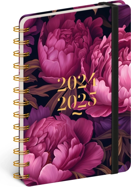 Notique spirálkötésű 18 hónapos Petito határidőnapló – lila virágok 2024/2025, 13 × 18 cm